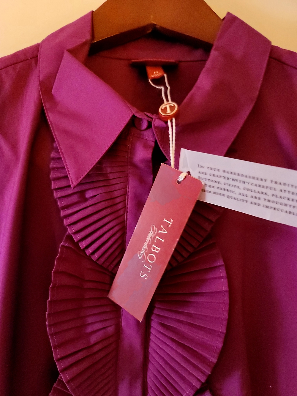 Talbots Purple-Magenta Ruffled Button-Down Shirt Size 14 - Picture 2 of 4
